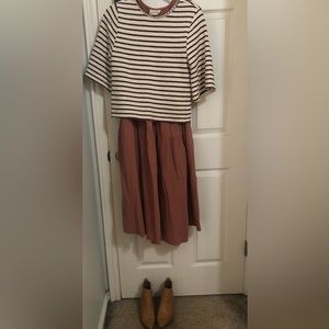 Medium Midi Length Light Brown/Pink Universal Thread Wrap Dress - Gently Used